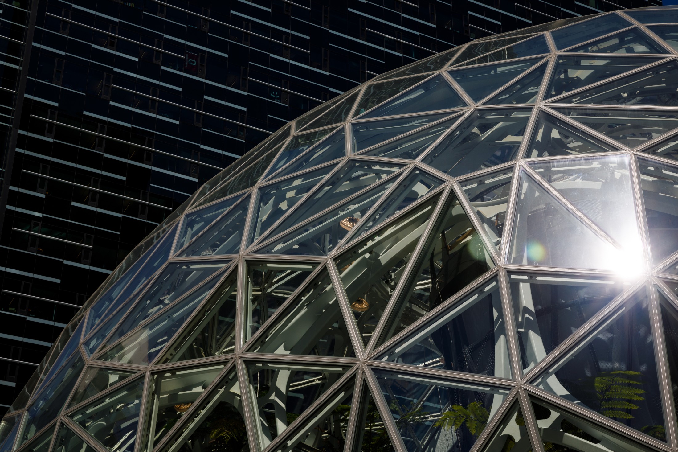 Photo of an Amazon Sphere, part of its campus, as Amazon Web Services (AWS) announces new tools, features, and artificial intelligence models for developers using its fully-managed Bedrock generative AI service.