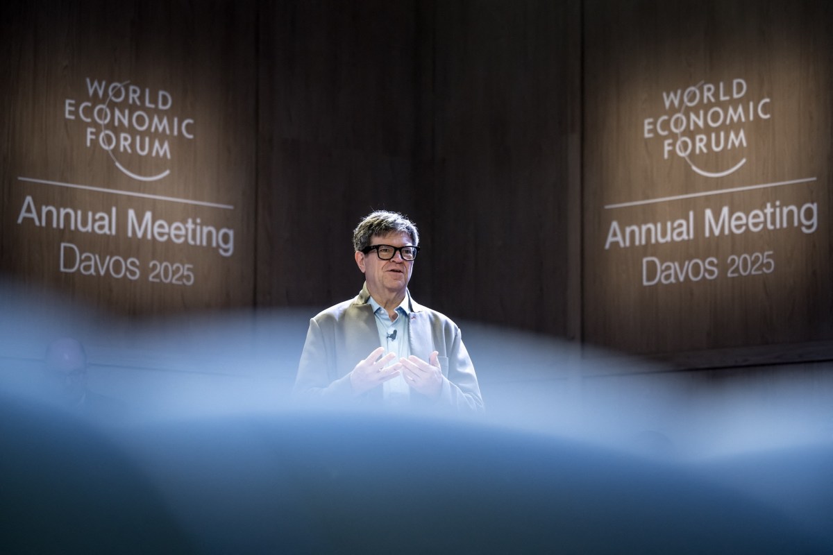 META's Chief Artificial Intelligence (AI) scientist Yann LeCun addresses a speech as he attends the World Economic Forum (WEF) annual meeting in Davos on January 23, 2025.