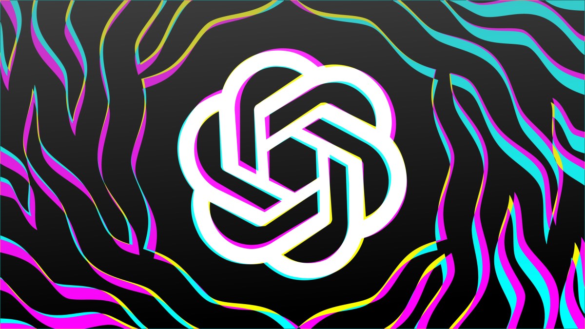 OpenAI logo with colorful, symmetrical background