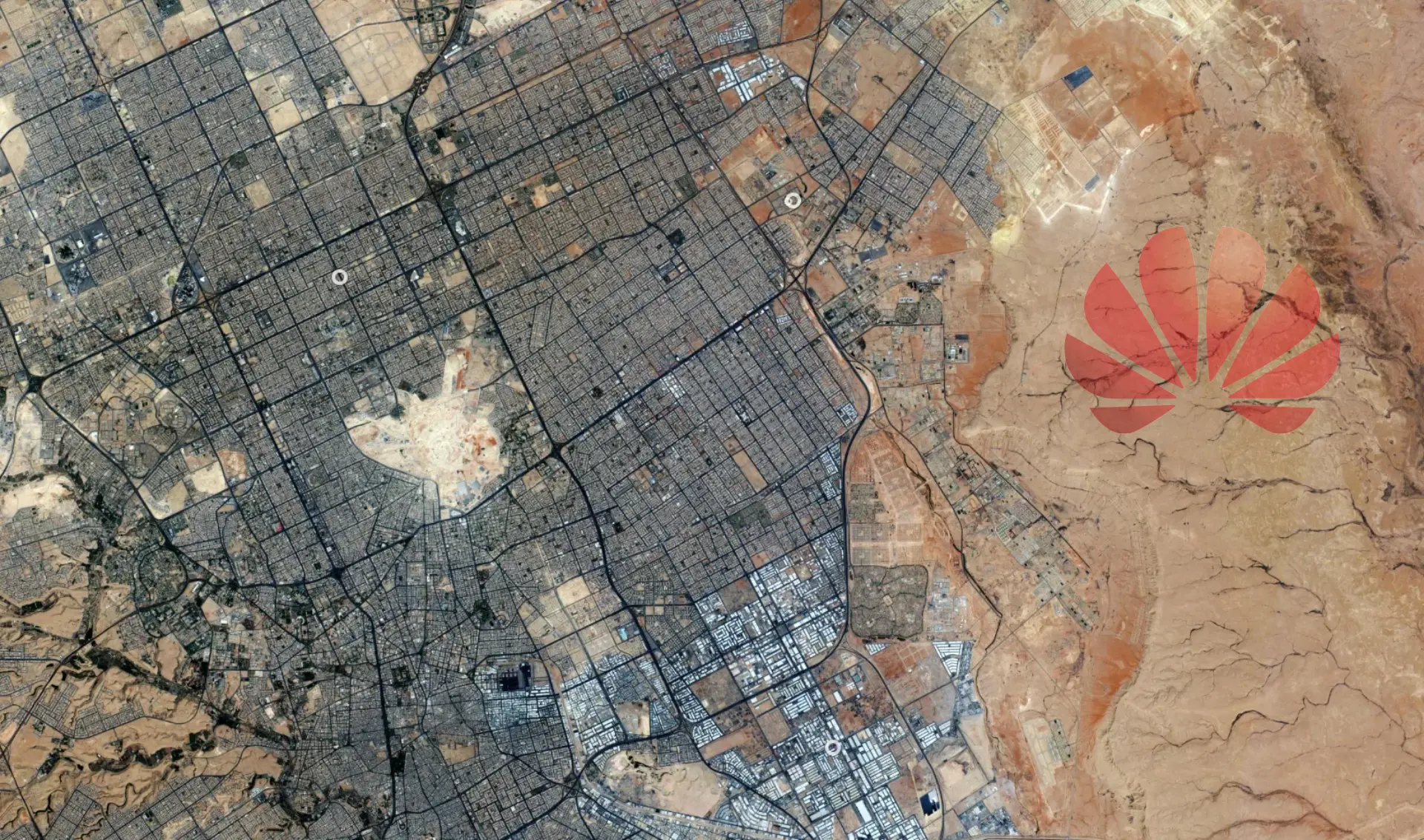 Satellite image of Riyadh, illustrating article on Quant and Huawei's partnership.