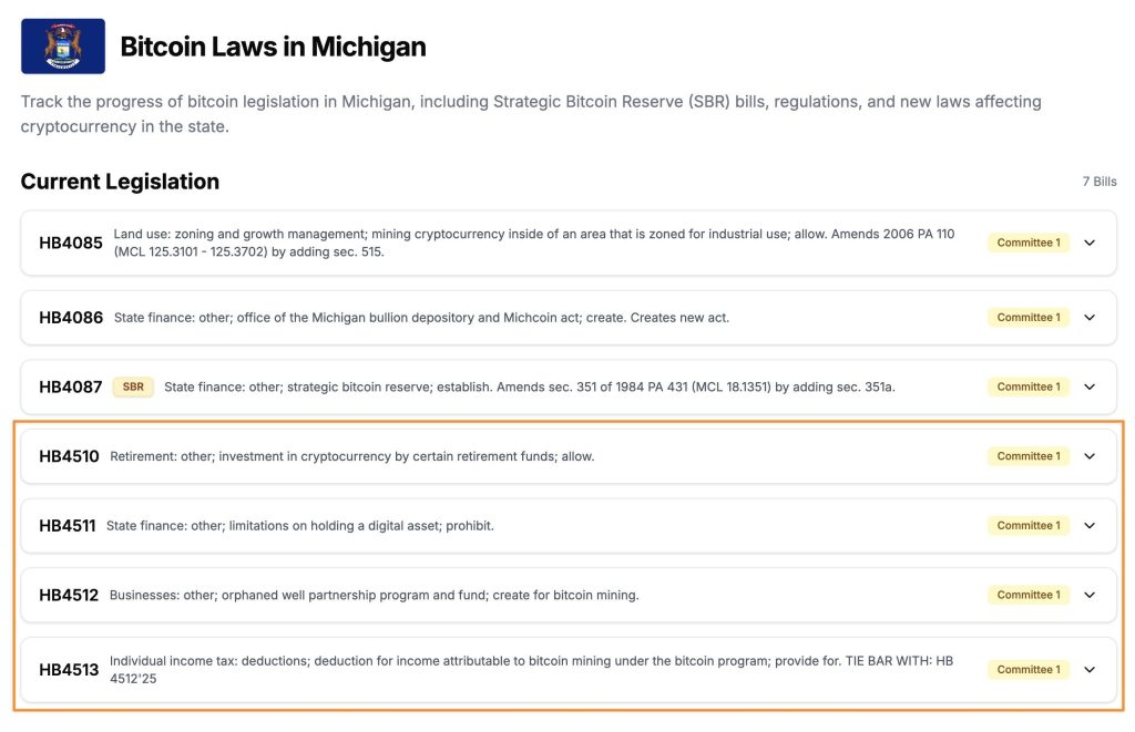 Michigan Lawmakers Introduce Four New Bills Targeting Crypto Regulation