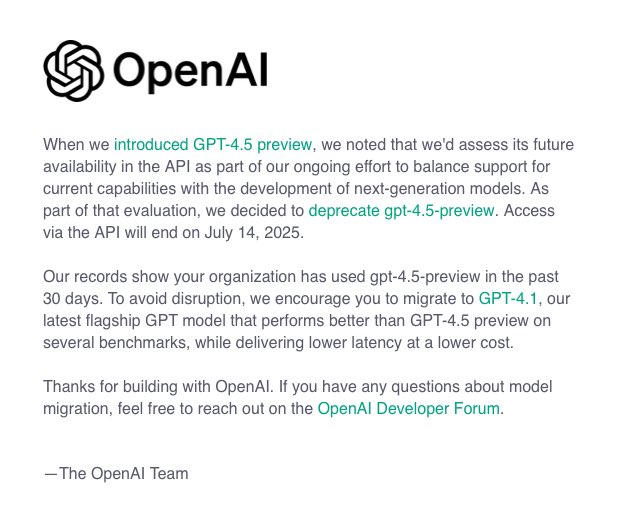 OpenAI moves forward with GPT-4.5 deprecation in API, triggering developer anguish and confusion